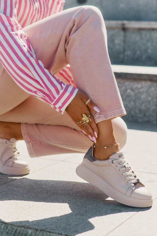 Sneakersy Damskie Z Eko Skóry Big Star RR274259 Beżowe