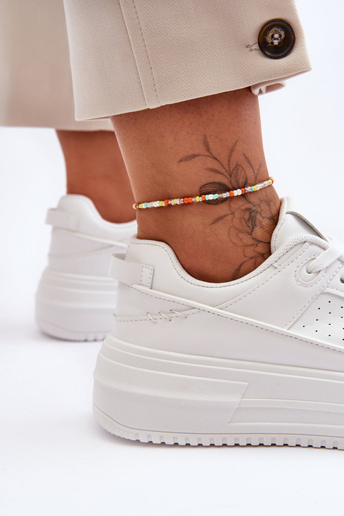 Damskie Skórzane Buty Sportowe Na Masywnej Platformie Białe Belisso