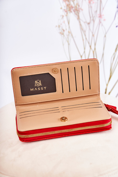 Damski Duży Portfel Z Ozdobą Czerwony Fabio