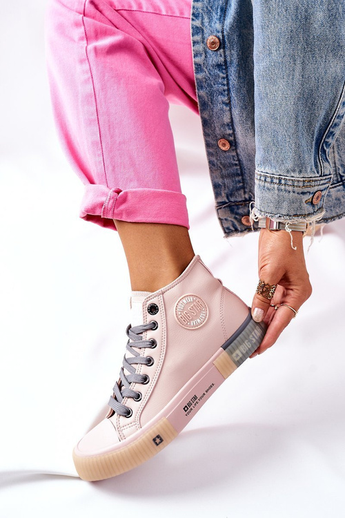 Skórzane Wysokie Trampki Big Star II274138 Różowe