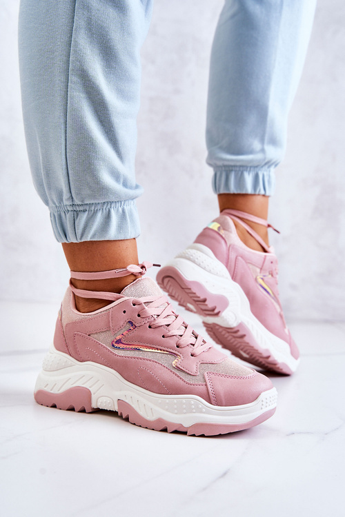 Damskie Błyszczące Masywne Sneakersy Różowe Canadia
