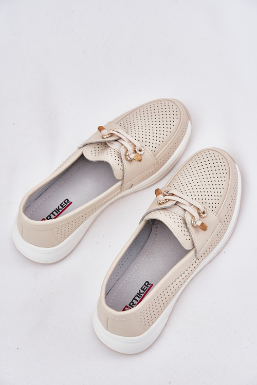 Półbuty Ze Skóry Naturalnej Na Platformie Artiker 56C2102 Beżowe