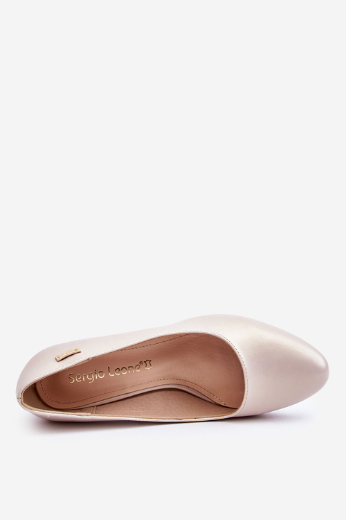 Skórzane Czółenka Na Słupku Sergio Leone PB178 Perła Beżowe