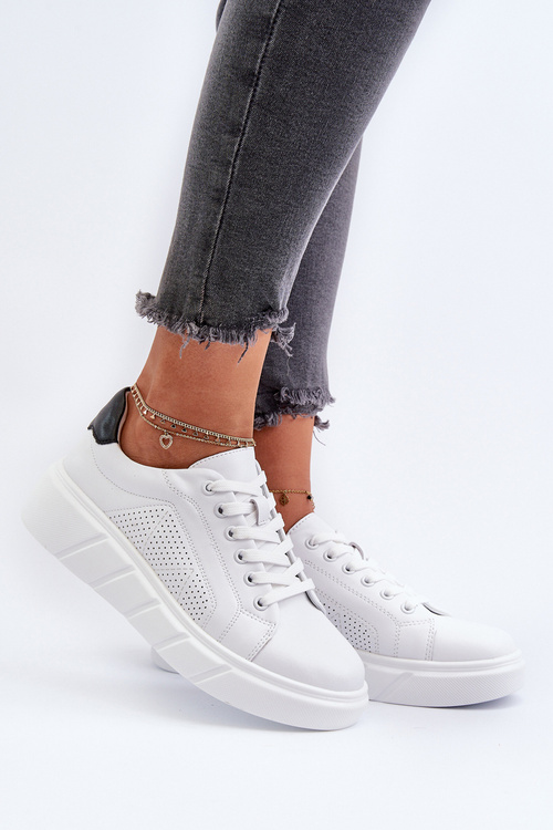 Damskie Skórzane Sneakersy Na Platformie Białe Gatira