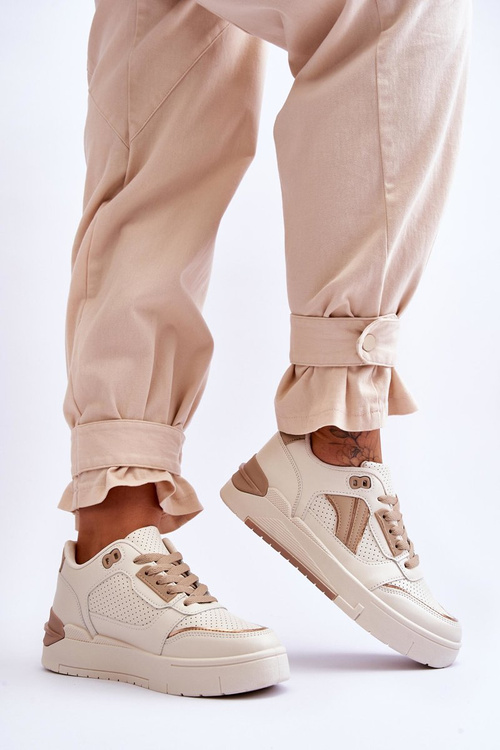 Skórzane Damskie Sportowe Buty Beżowe Nancey