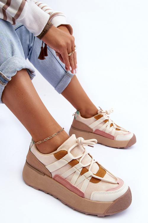 Damskie Zamszowe Buty Sportowe Na Platformie Beżowe Rohan