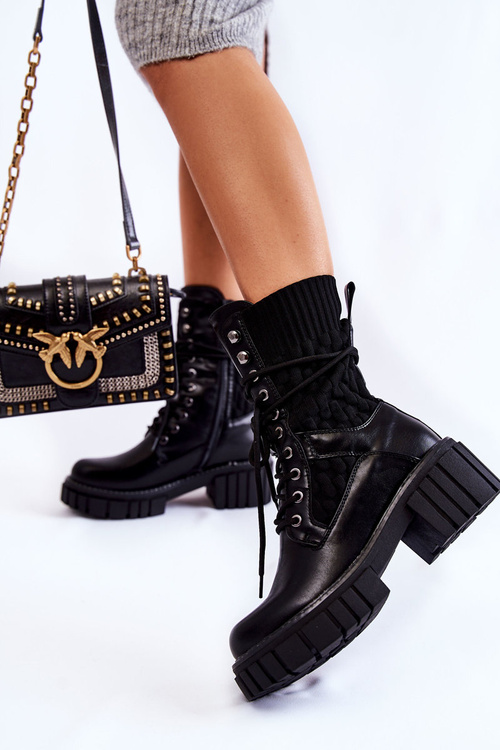 Damskie Wysokie Botki Glany Na Zamek Czarne Enroe