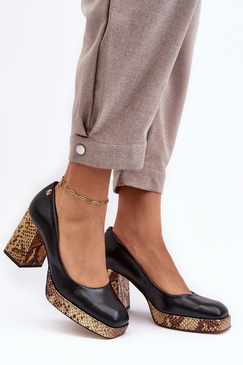 Modne Skórzane Czółenka Laura Messi 2599 Czarne