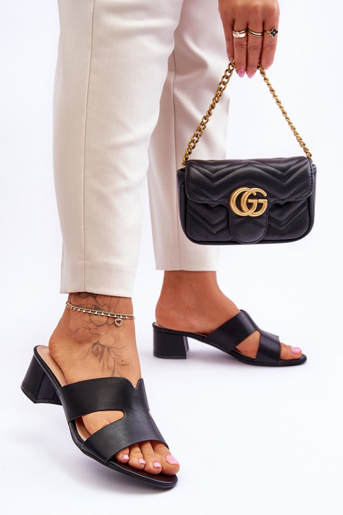 Klasyczne Skórzane Klapki Na Niskim Obcasie Czarne Miley