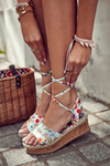 Damskie Wiązane Sandałki Espadryle W Kwiaty Białe Lamour