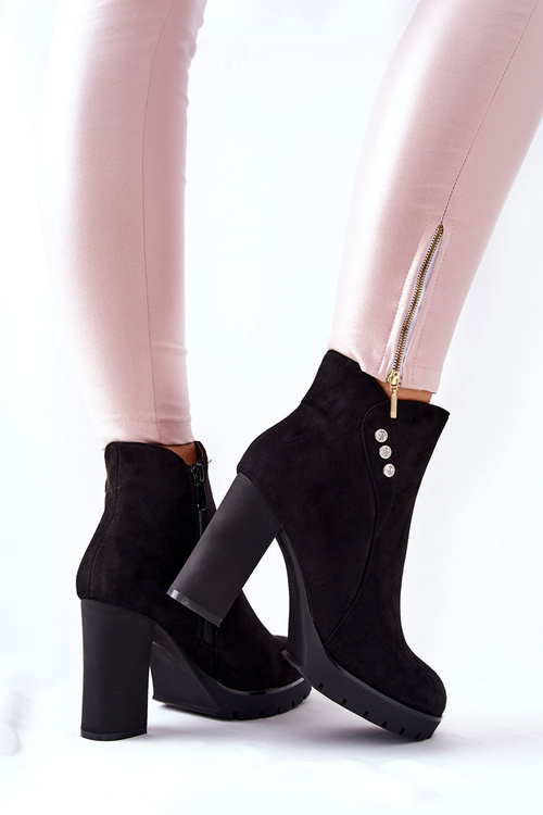 Zamszowe Botki Na Słupku Czarne Lagerlla