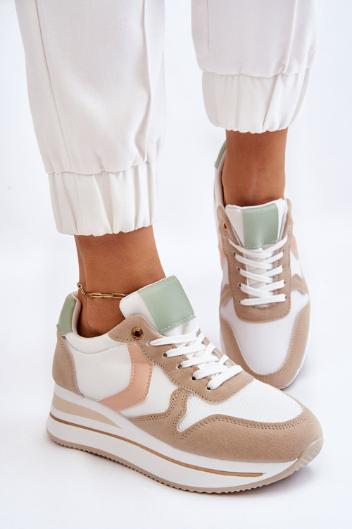 Damskie Buty Sportowe Na Koturnie Biało-Beżowe Neva