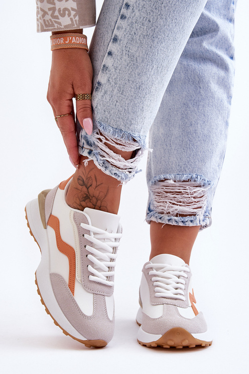 Damskie Buty Sportowe Skórzane Biało-Pomarańczowe Somerio