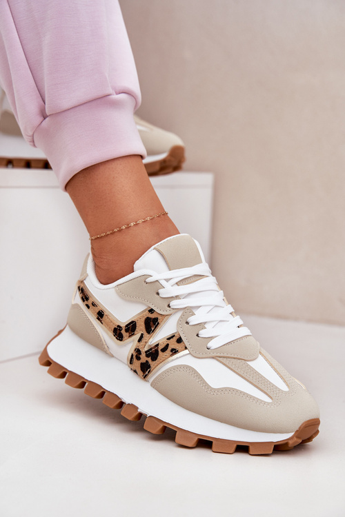 Sneakersy Buty Sportowe Damskie Panterka Beżowe Kalelia