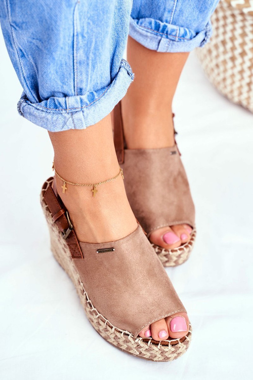 Sandały Damskie Na Koturnie Big Star Beżowe FF274982