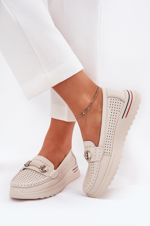 Ażurowe Baleriny Z Naturalnej Skóry Vinceza 95331 Beżowe