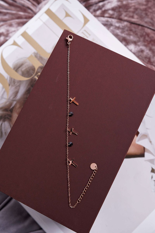 Damska Bransoleta Celebrytka Różowe Złoto Trzy Krzyżyki