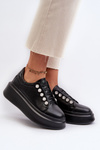 Skórzane Sneakersy Damskie Na Masywnej Platformie Czarne S.Barski LR628