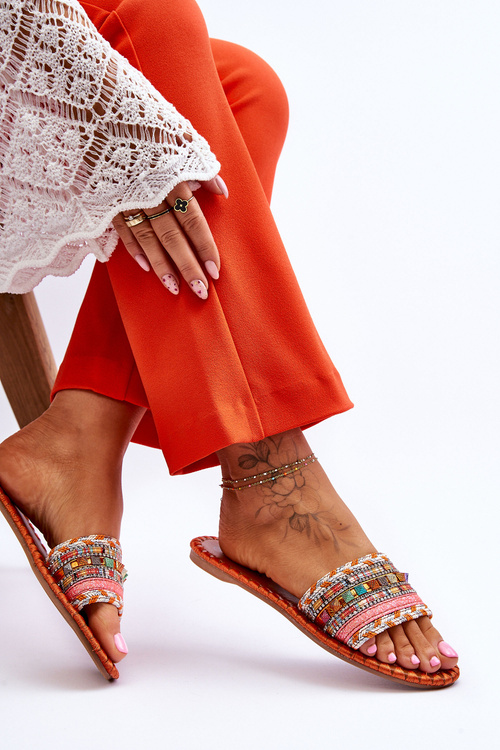 Damskie Zdobione Klapki Pomarańczowe Bellisa