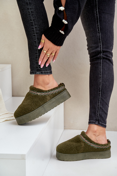 Śniegowce Na Platformie Z Futerkiem Typu Baranek Ciemnozielone Mesirra