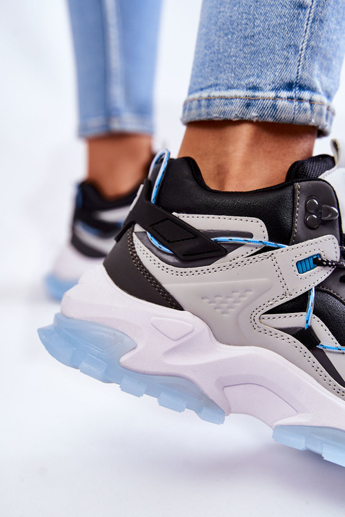 Damskie Buty Sportowe Na Masywnej Platformie Big Star KK274386 Czarno-Szare