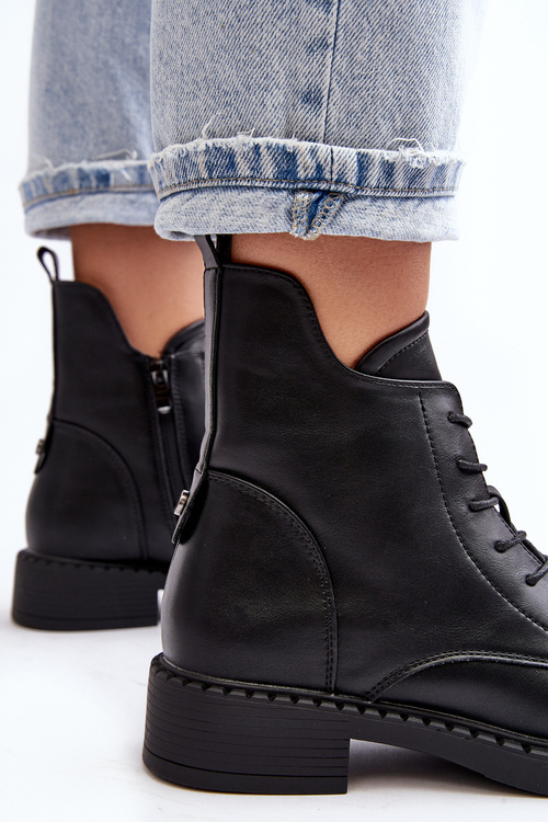 Klasyczne Damskie Botki Na Płaskim Obcasie Czarne Ballisa