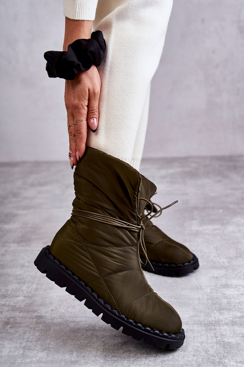 Damskie Ocieplane Botki Materiałowe Zielone Emelie