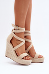 Sandały Na Koturnie Z Plecionką Beżowe Salthe