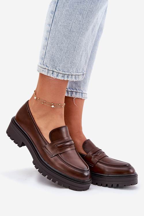 Klasyczne Mokasyny Damskie Z Eko Skóry Brązowe Enticca