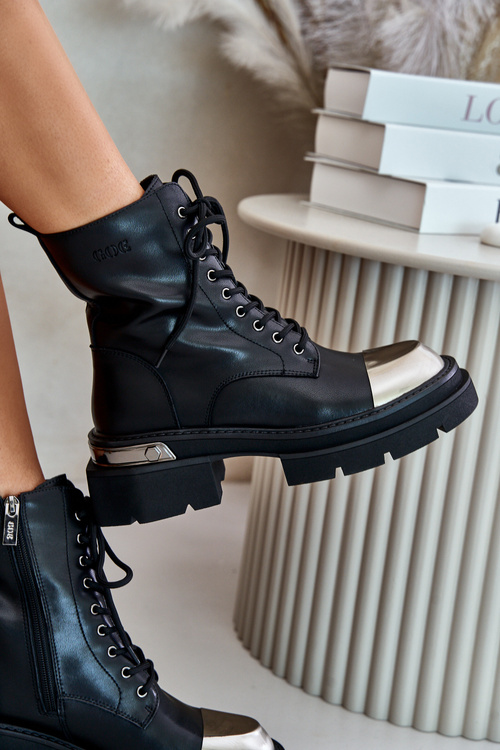 Ocieplane Workery Botki Damskie Ze Skóry Naturalnej Goe OO2N4119 Czarne