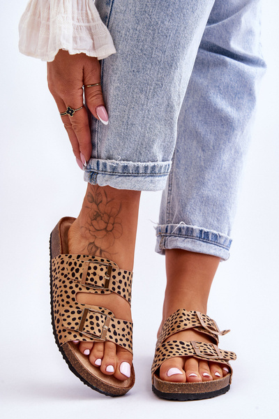 Damskie Klapki Wsuwane Leopard Beżowo-Czarne Destino