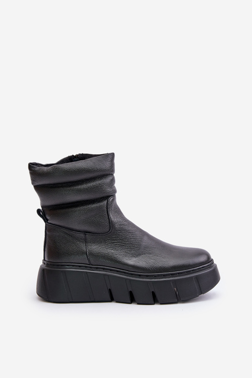 Zazoo 60512 Botki Damskie Skórzane Na Zamek Ocieplane Filcem Czarne