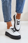 Buty Sportowe Damskie Na Platformie Skóra Naturalna Białe 41470 Vinceza