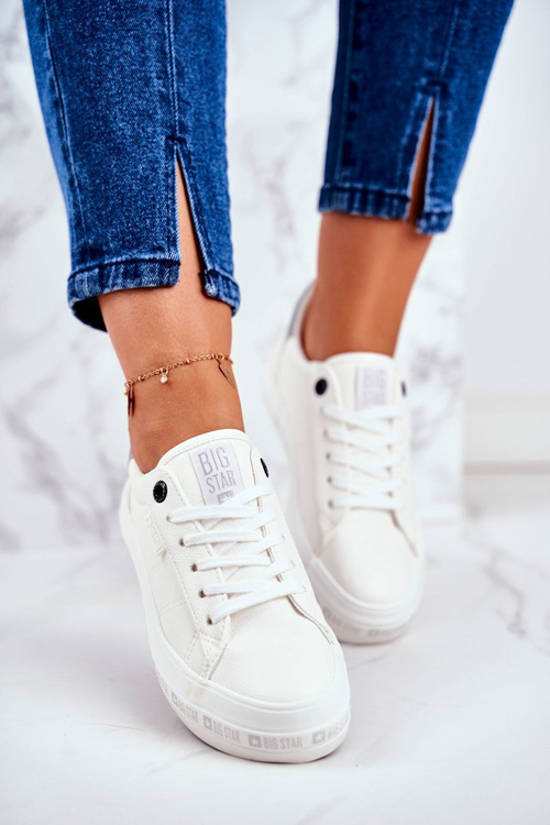 Damskie Skórzane Tenisówki Logowana Podeszwa Big Star GG274194 Białe