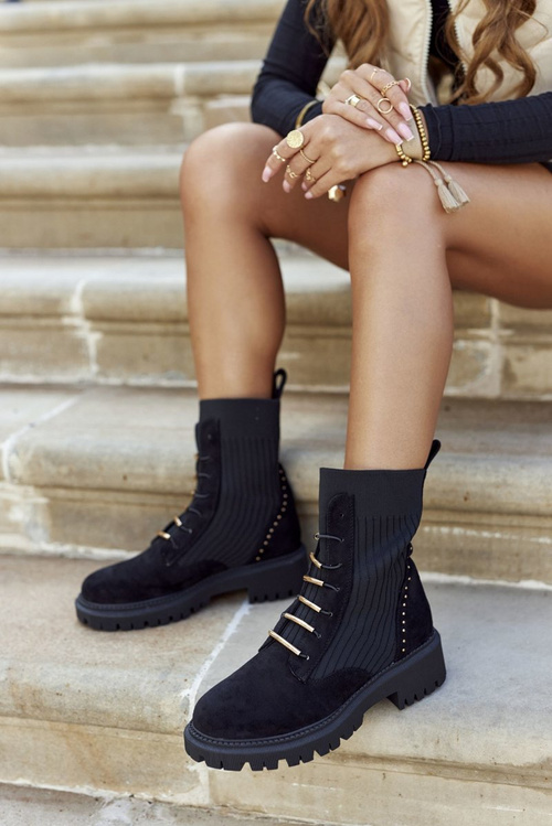 Damskie Botki Workery Wsuwane Czarne Maxine