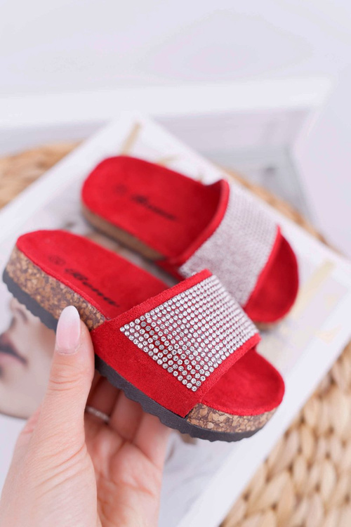 Dziecięce Czerwone Klapki Na Korku Kryształki Malena