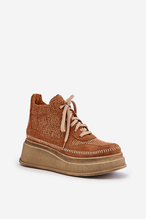 Skórzane Botki Na Platformie I Koturnie Maciejka 06759-29 Brązowe