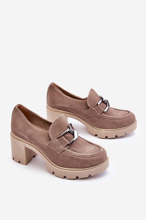 Eleganckie Półbuty Na Słupku Z Ciemnosrebrną Ozdobą Beżowe Lemar Harmell