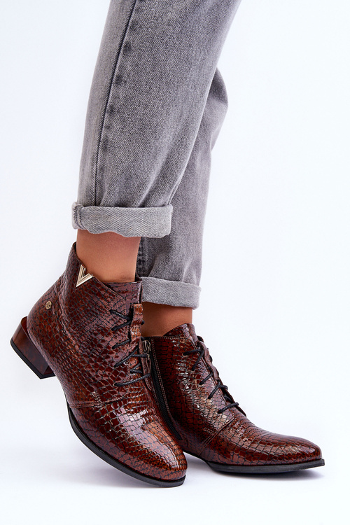 Damskie Skórzane Botki Maciejka 5743C-02 Brązowe