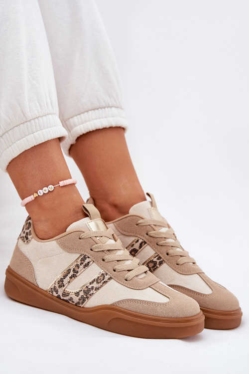 Sneakersy Damskie Z Eko Zamszu Panterka Beżowe Satylies