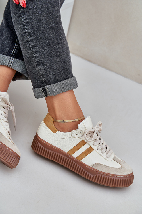 Zazoo N1068S6 Skórzane Niskie Sneakersy Damskie Na Platformie Beżowe