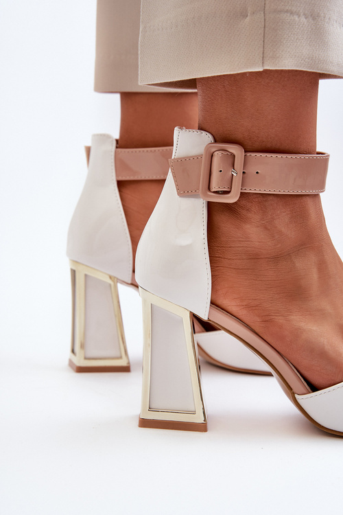 Lakierowane Sandały Na Słupku Białe Adrianu