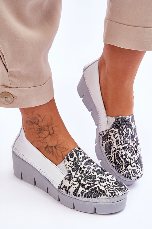 Skórzane Tenisówki Na Koturnie Maciejka 5814A-11 Biało-Czarne