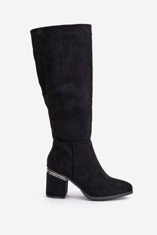 Eko Zamszowe Kozaki Damskie Przed Kolano Na Słupku Ocieplane Vinceza 16473 Czarne
