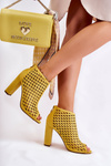 Zamszowe Ażurowe Botki Żółte Jenissa