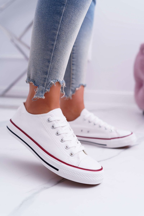 Trampki Damskie Niskie Materiałowe Białe FreeTime