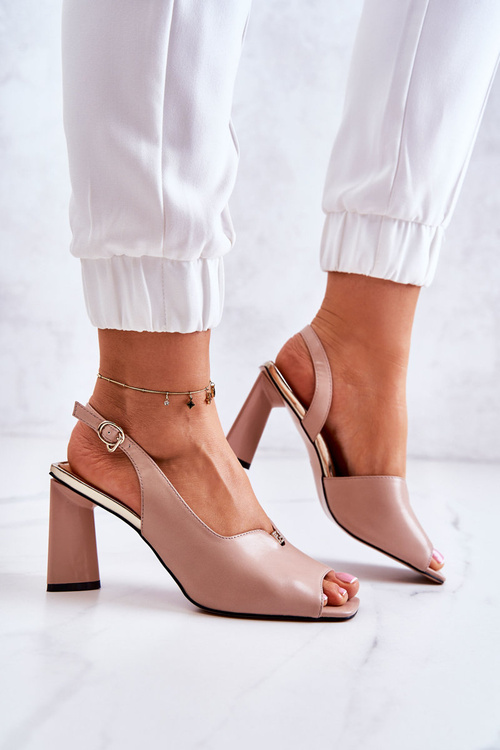 Zamszowe Sandałki Na Słupku Beżowe Fiorine