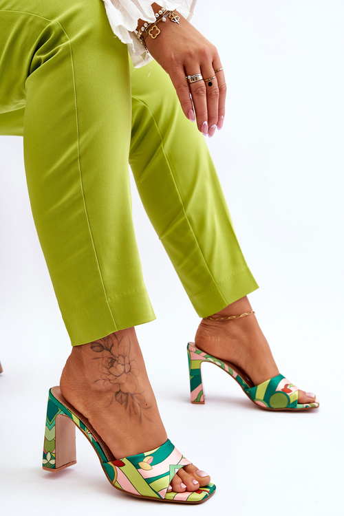 Damskie Klapki We Wzory Na Obcasie Zielone Adelise