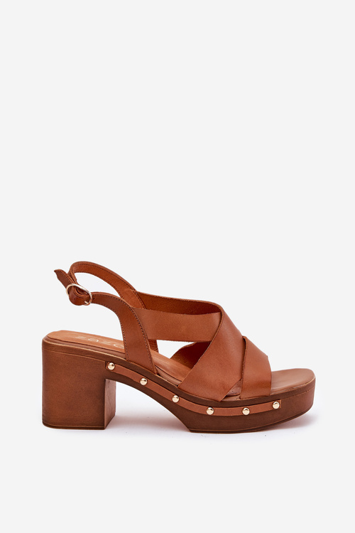 Skórzane Sandały Na Słupku Zazoo 1081 Brązowe