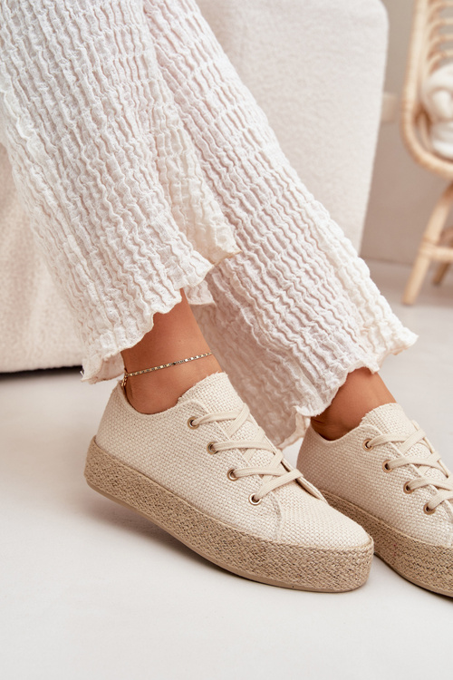 Trampki Damskie Na Platformie Z Plecionką Beżowe Princa